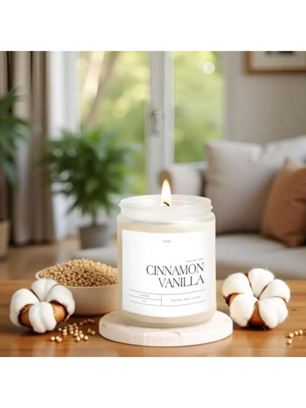 Cozy Cinnamon Vanilla Scented Soy Candle - 9oz Non-Toxic Home Fragrance